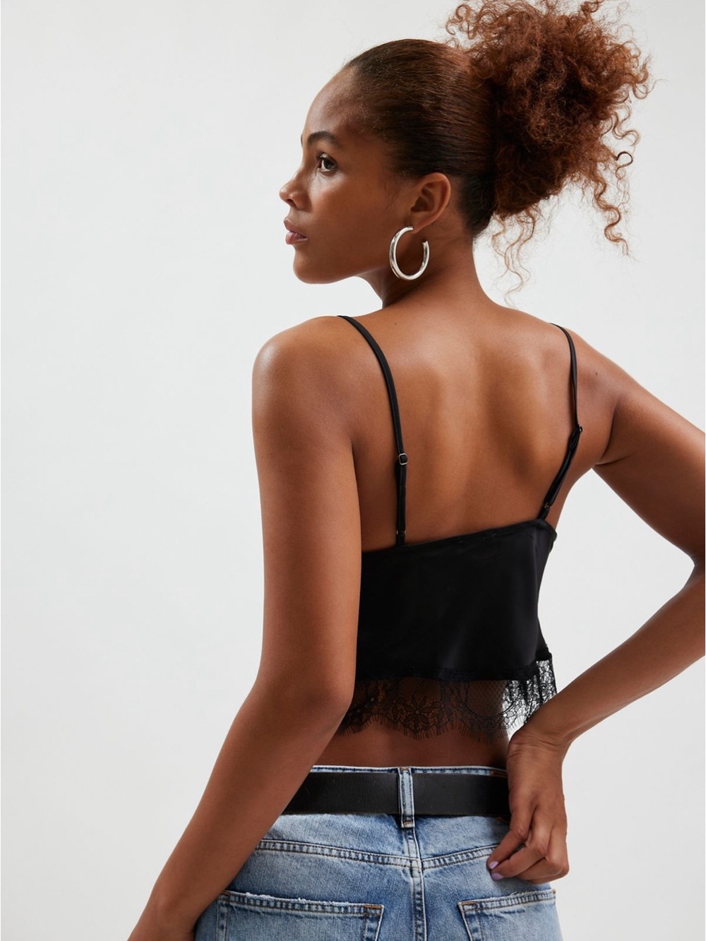 Kimchi Blue Black Lace-Trim Satin Tank - Picture 3 of 9